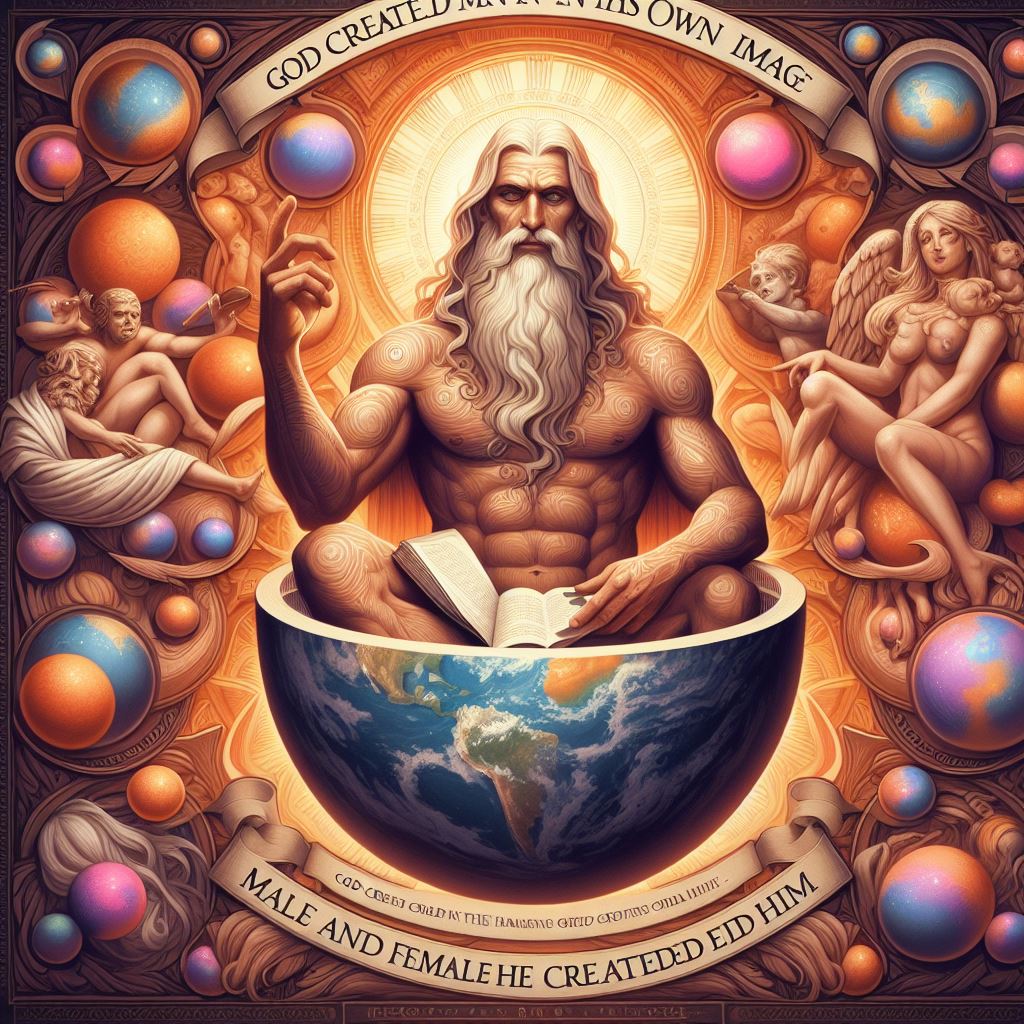 Ark.au Illustrated Bible - Genesis 1:27 - God created man in his own image. In God's image he created him; male and female he created them.