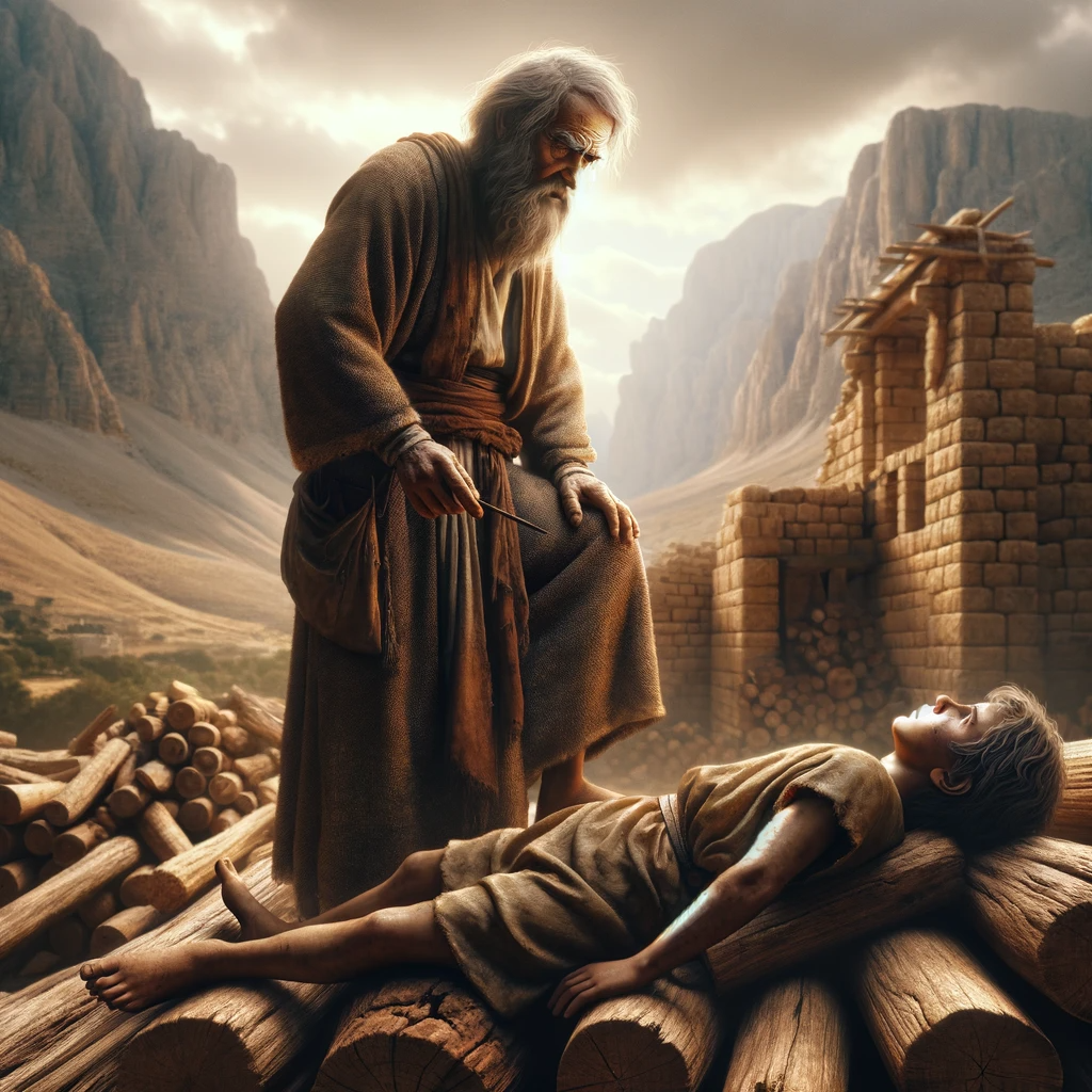 Ark.au Illustrated Bible - Genesis 22:9 - They came to the place which God had told him of. Abraham built the altar there, and laid the wood in order, bound Isaac his son, and laid him on the altar, on the wood.