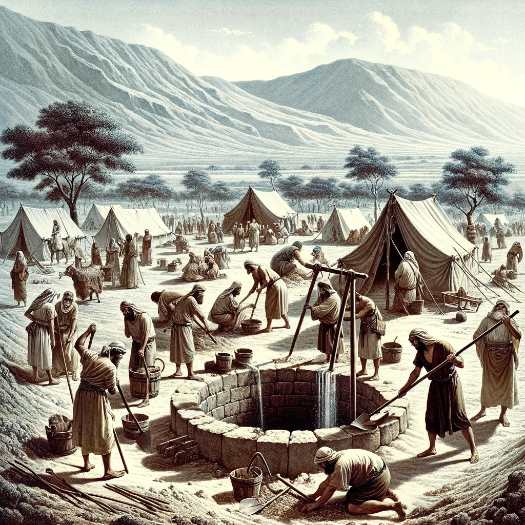 Ark.au Illustrated Bible - Genesis 26:25 - And he builded an altar there, and called upon the name of the LORD, and pitched his tent there: and there Isaac's servants digged a well.