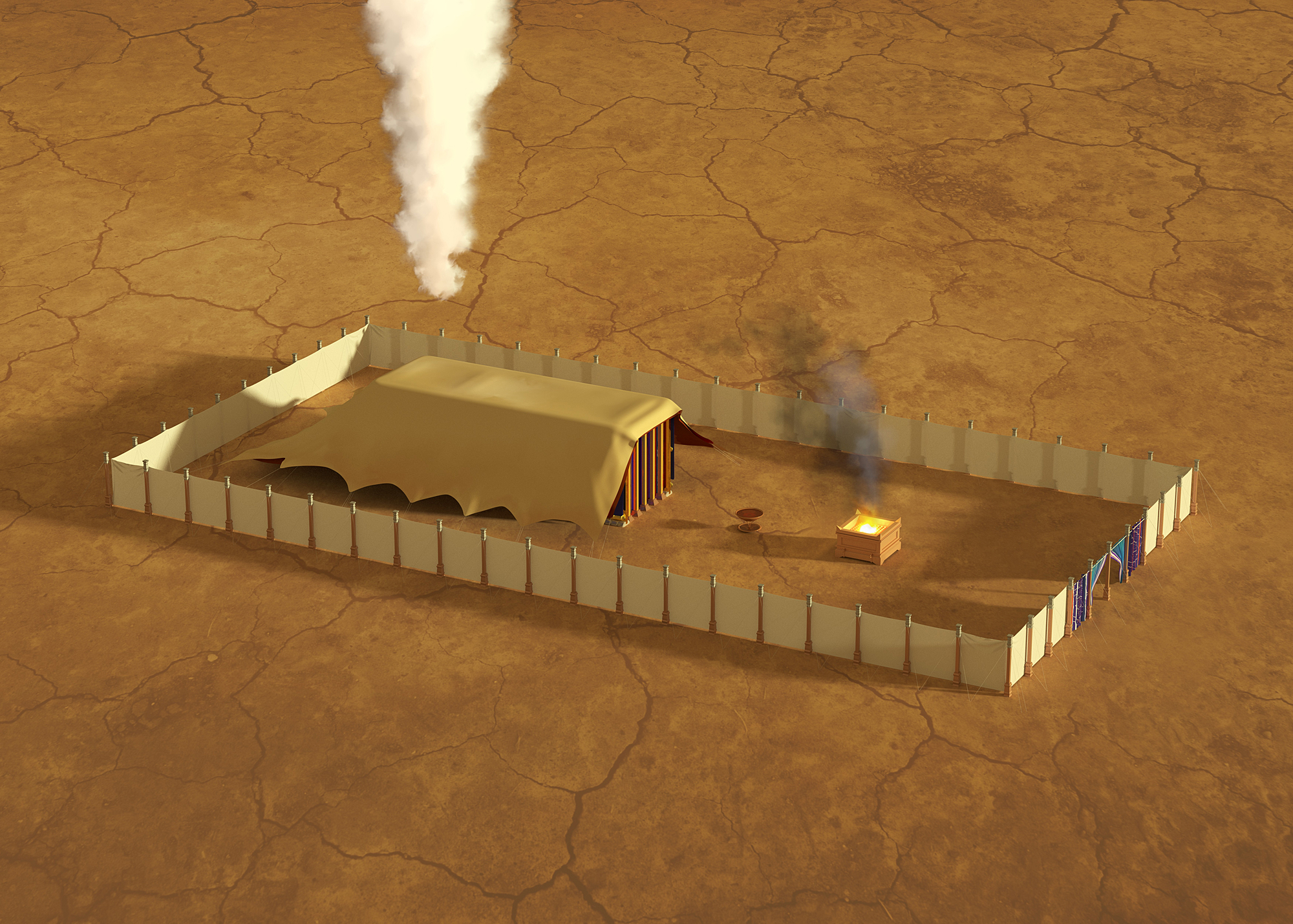 Ark.au Illustrated Bible - Exodus 40:33 - He raised up the court around the tent and the altar, and set up the screen of the gate of the court. So Moses finished the work.