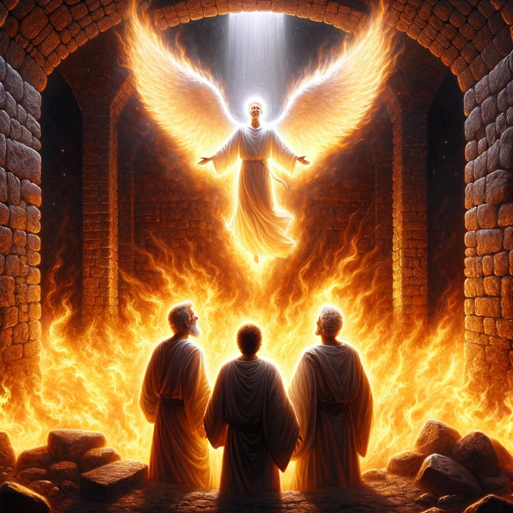 Ark.au Illustrated Bible - Daniel 3:25 - He made answer and said, Look! I see four men loose, walking in the middle of the fire, and they are not damaged; and the form of the fourth is like a son of the gods.