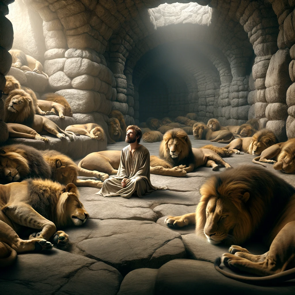 Ark.au Illustrated Bible - Daniel 6:22 - My God hath sent his angel, and hath shut the lions' mouths, that they have not hurt me: forasmuch as before him innocency was found in me; and also before thee, O king, have I done no hurt.
