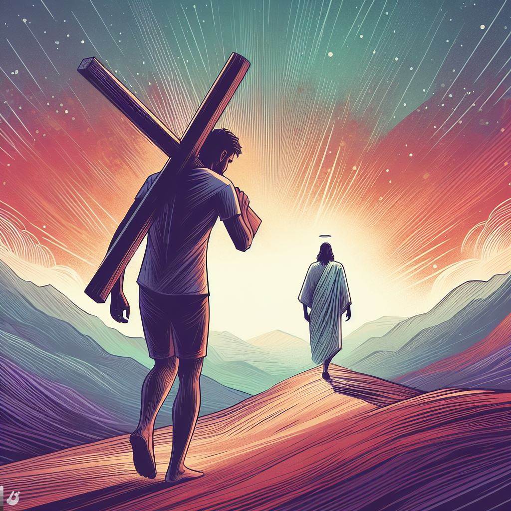 Ark.au Illustrated Bible - Matthew 10:38 - He who doesn't take his cross and follow after me, isn't worthy of me.
