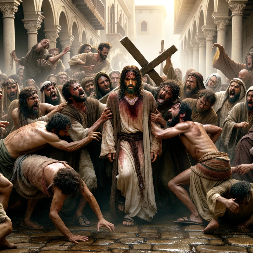 Ark.au Illustrated Bible - Matthew 27:32 - As they came out, they found a man of Cyrene, Simon by name, and they compelled him to go with them, that he might carry his cross.